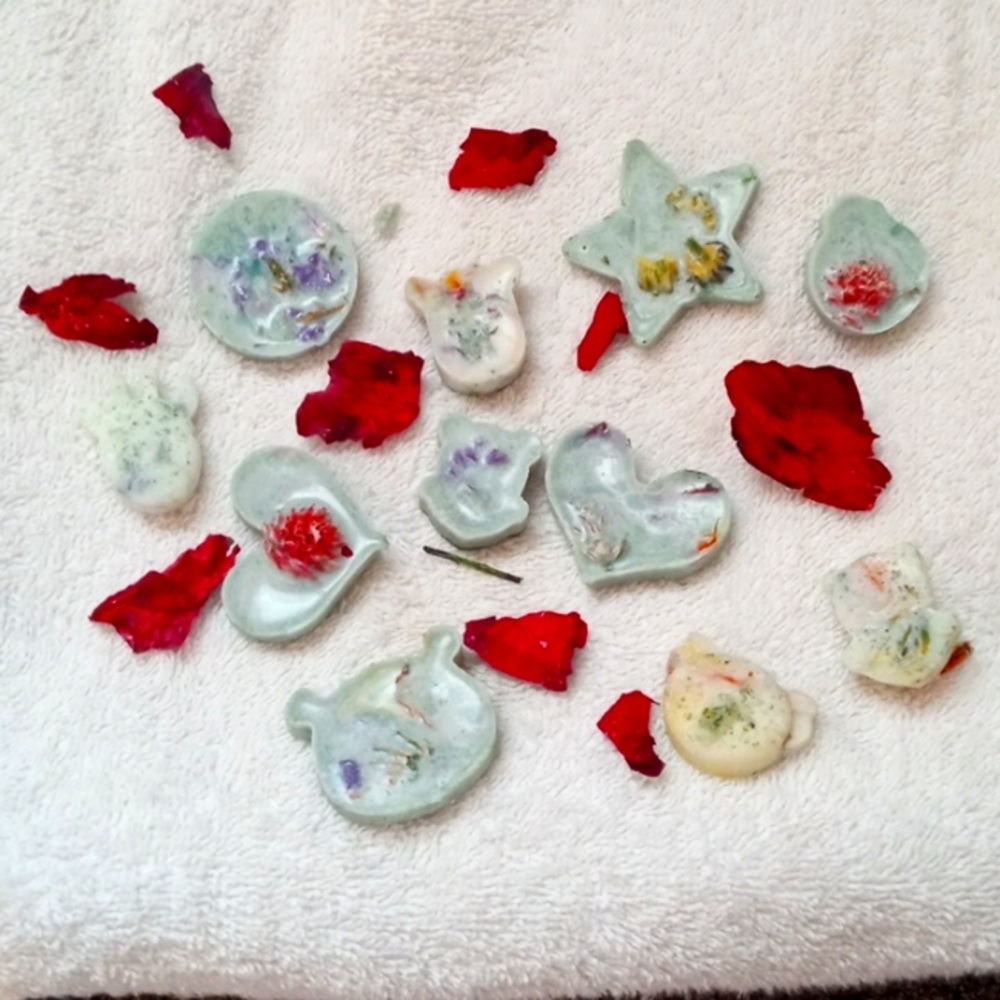 Clearance!! 11 wax melts with different types of flowers inside.